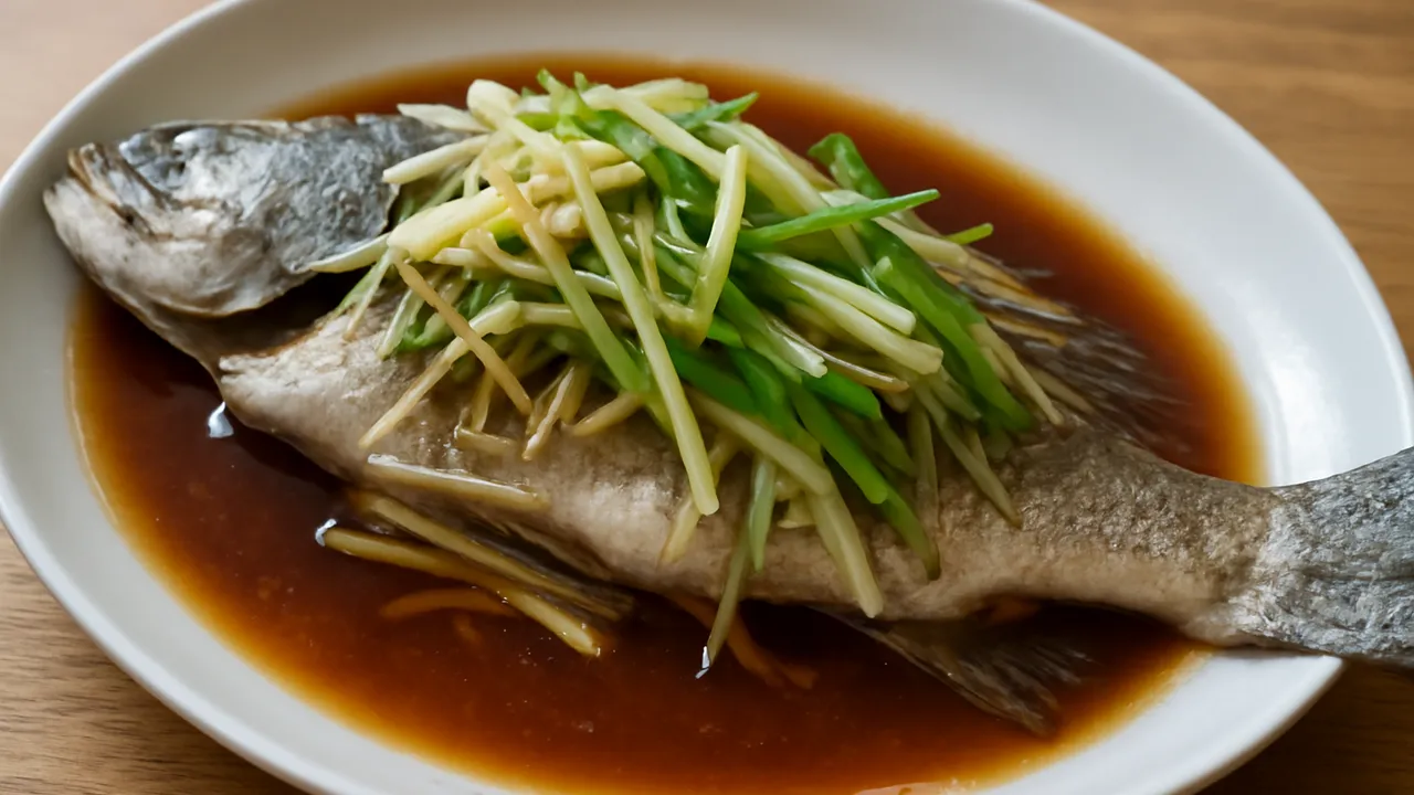 Steamed Sea Bass with Ginger and Spring Onion
