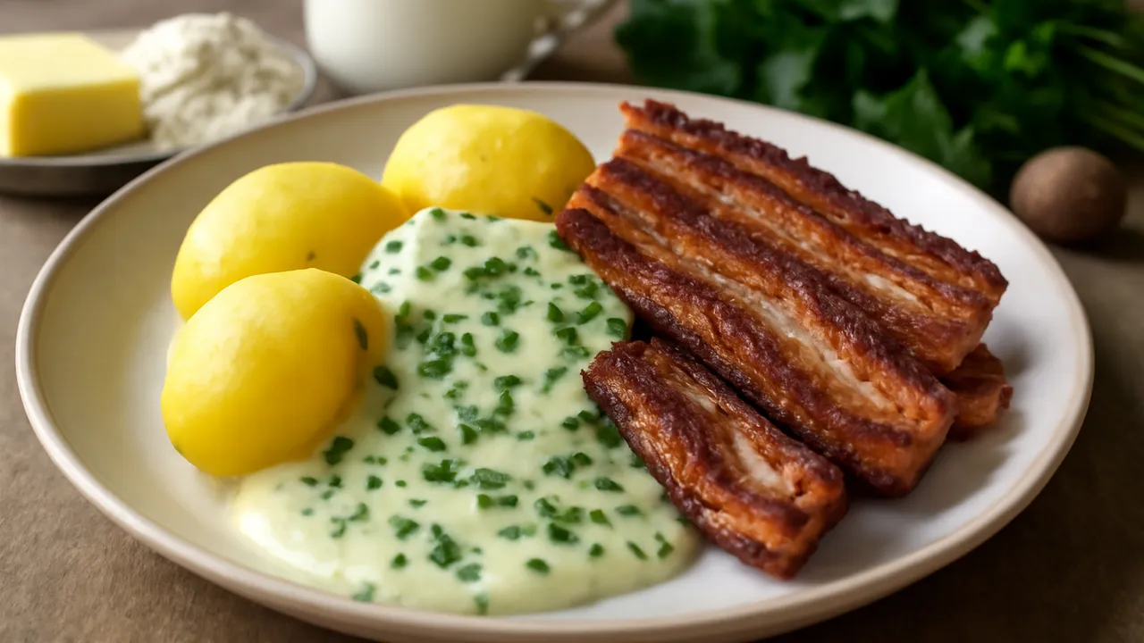 Stegt Flaesk med Persillesovs