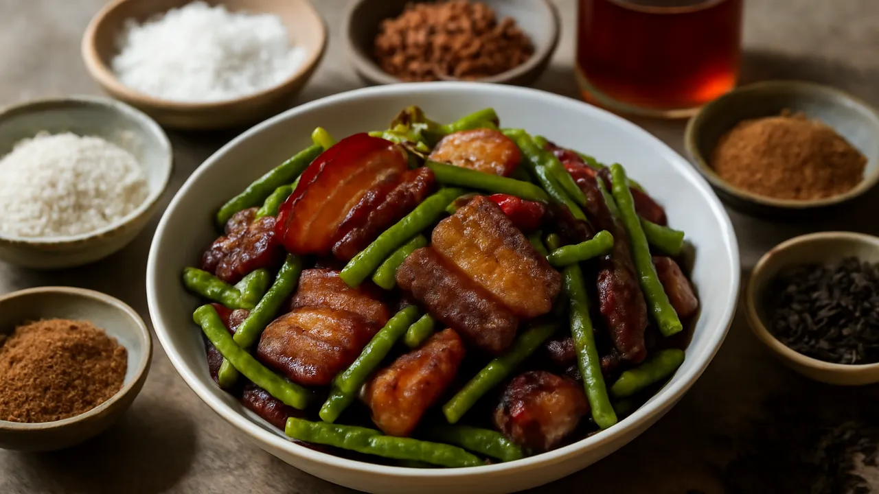 Hunan Smoked Pork with Garlic Stems