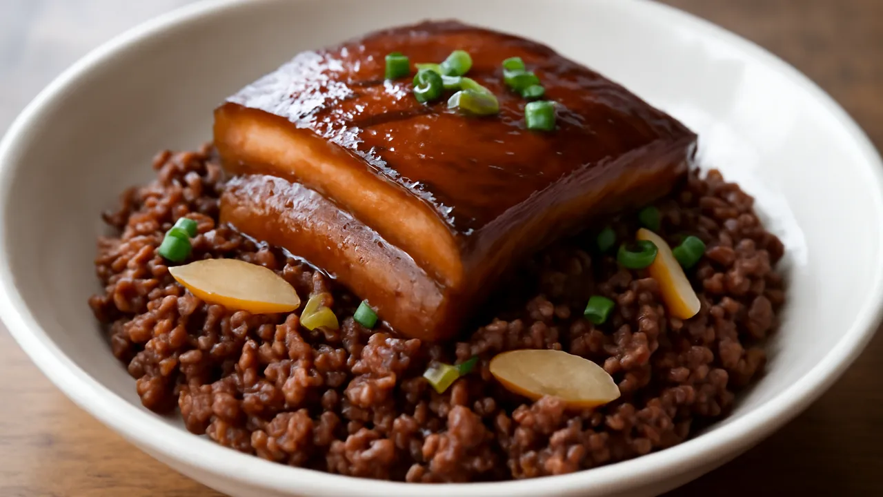 Tian Shao Bai (Sweet Steamed Pork Belly with Red Bean Paste)