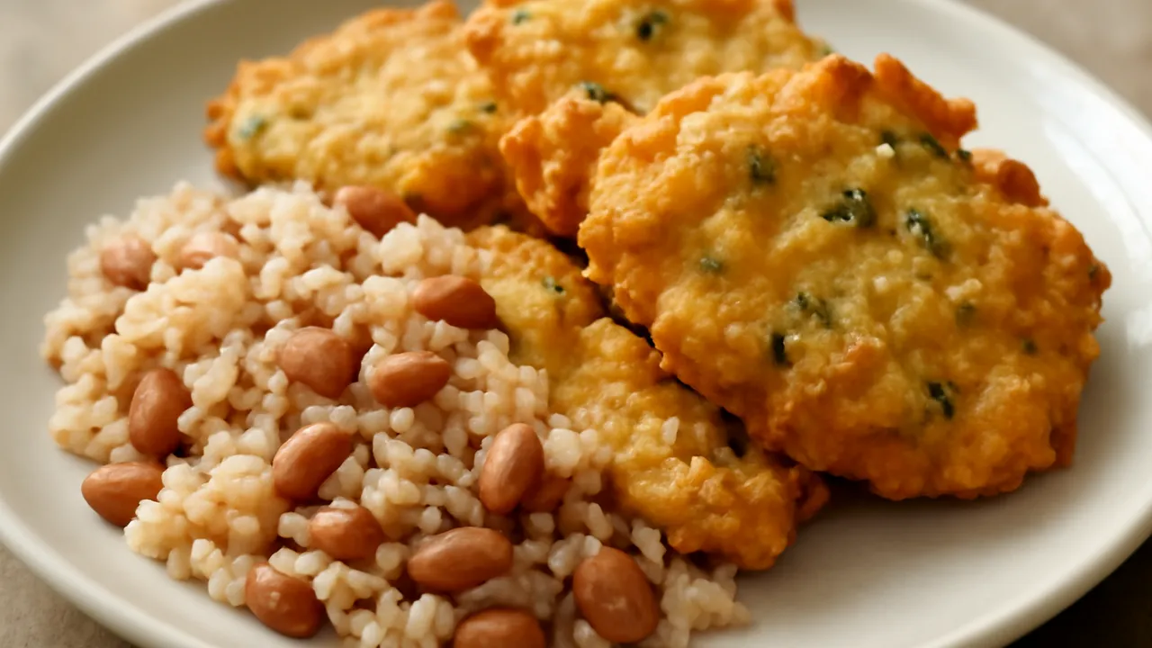 Pataniscas de Bacalhau com Arroz de Feijão