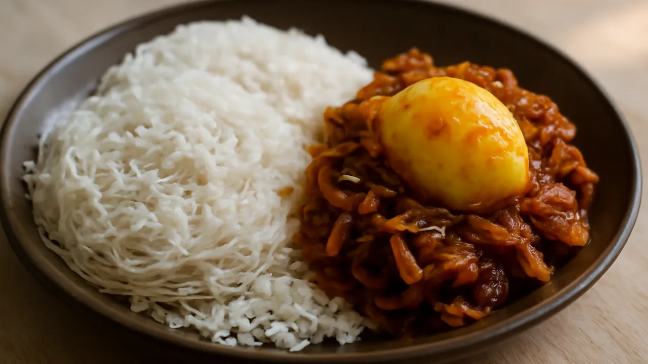 Idiyappam with Kerala Egg Roast