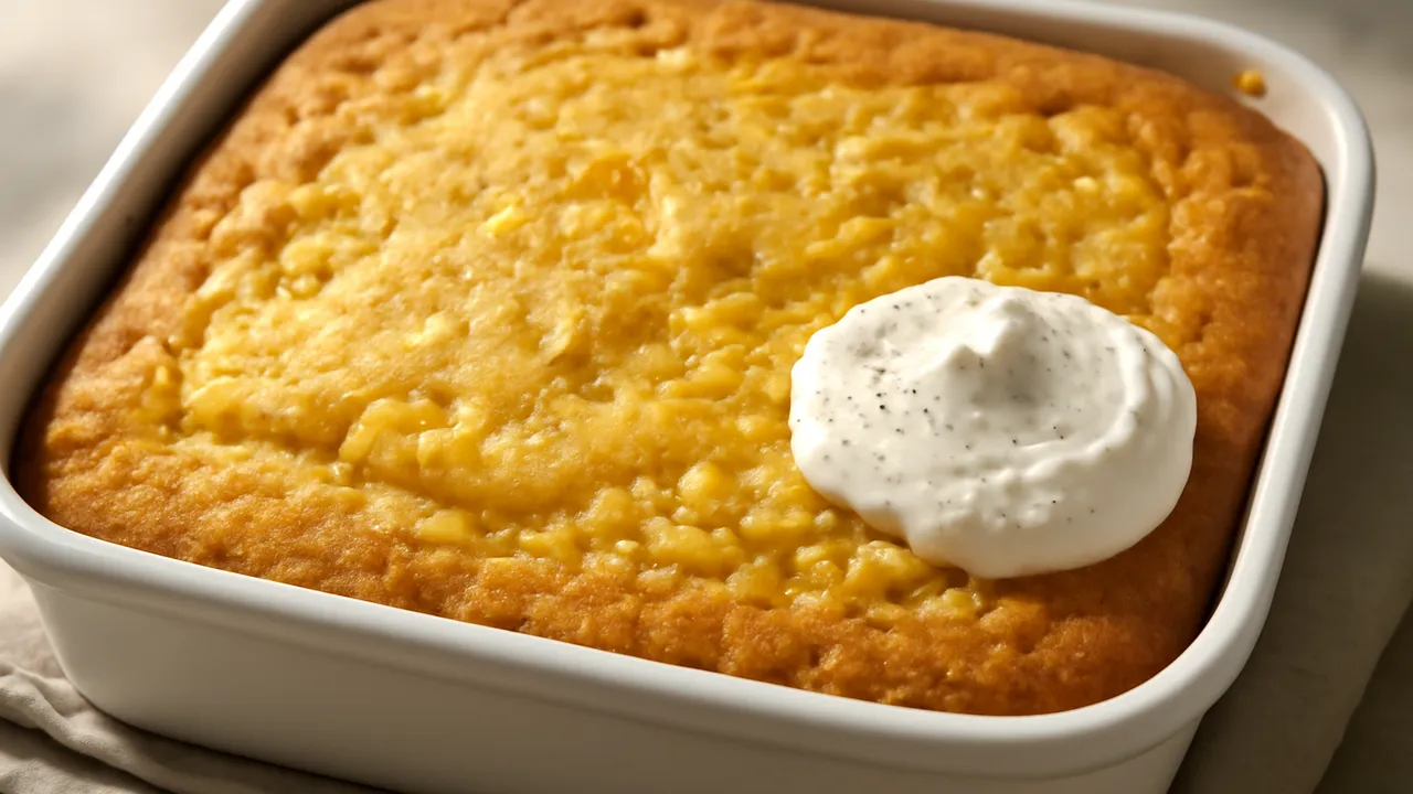 Sweet Corn Casserole with Cornmeal and Sour Cream