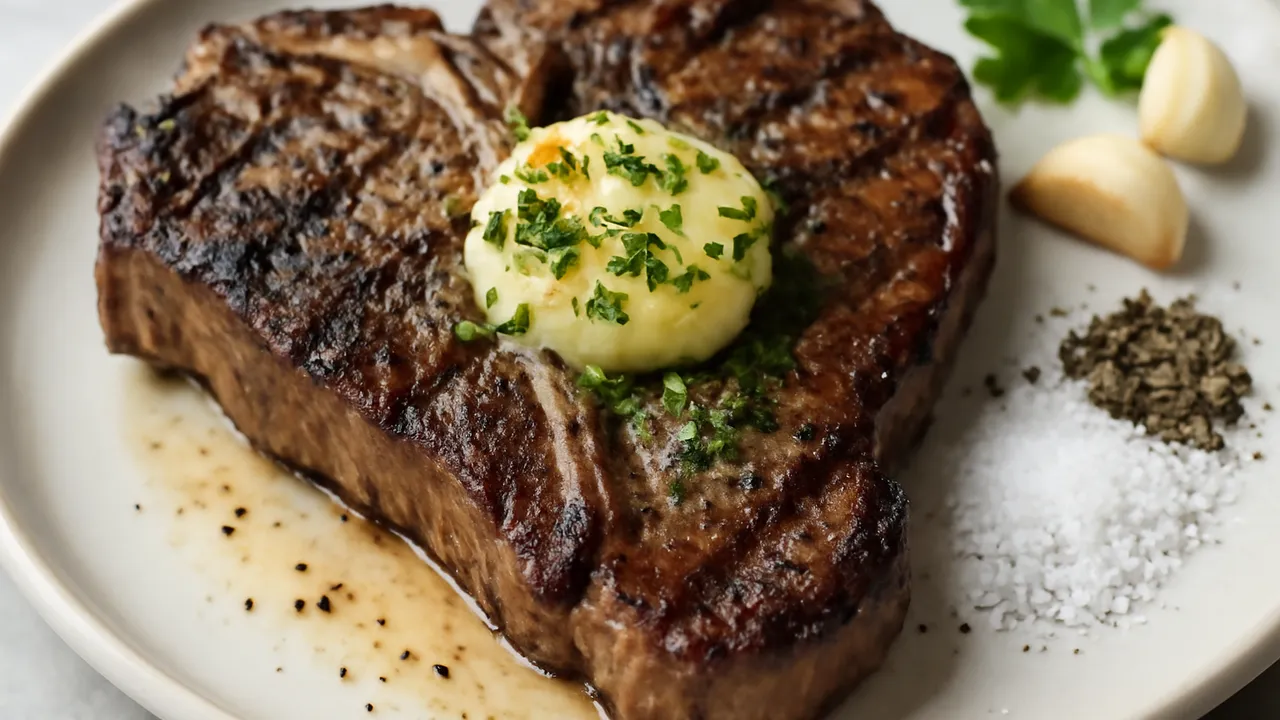 Grilled T-Bone Steak with Garlic Butter