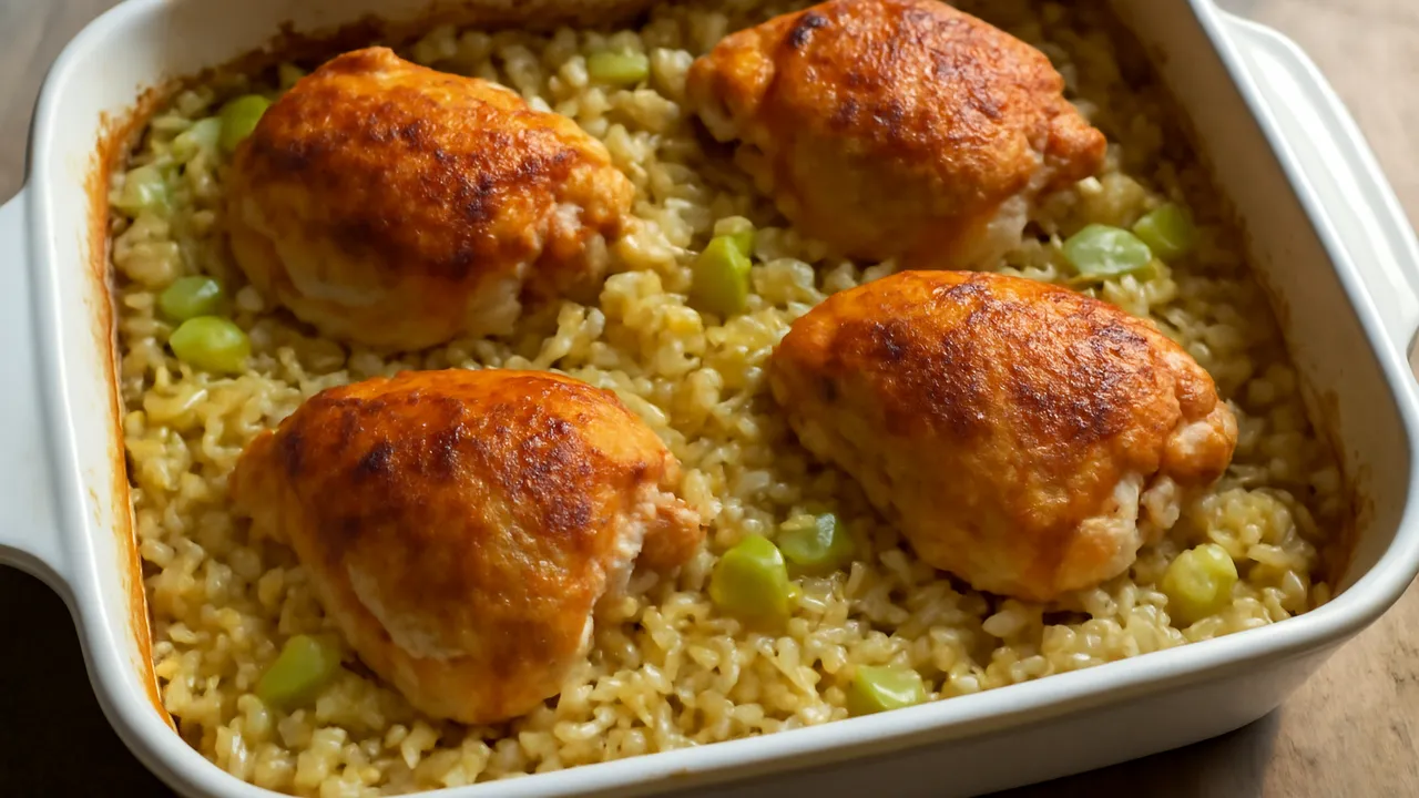 Chicken and Rice Casserole Baked from Raw Rice
