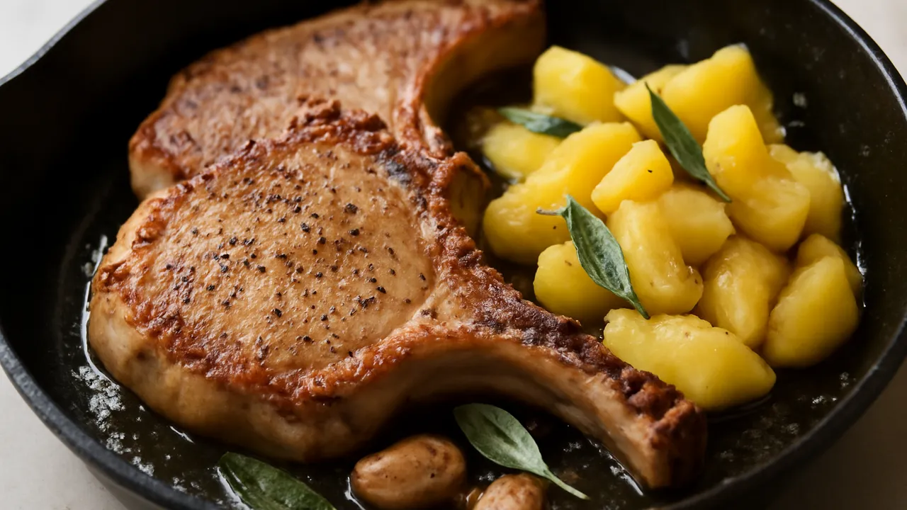 Pan-Fried Pork Chops with Skillet Applesauce