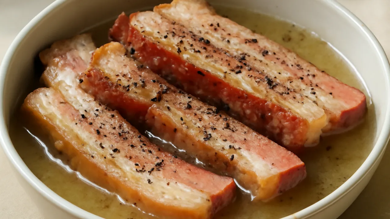 Thick-Cut Peppered Bacon Braised in Water