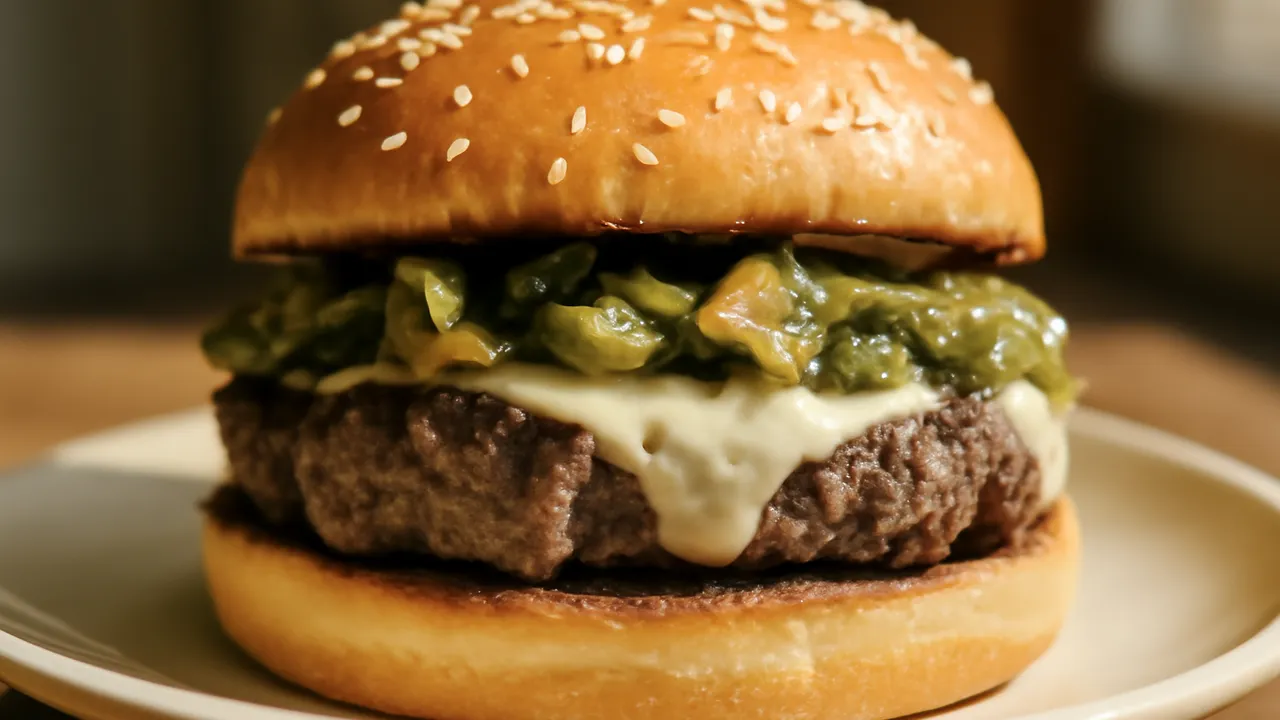 New Mexico Green Chile Cheeseburger